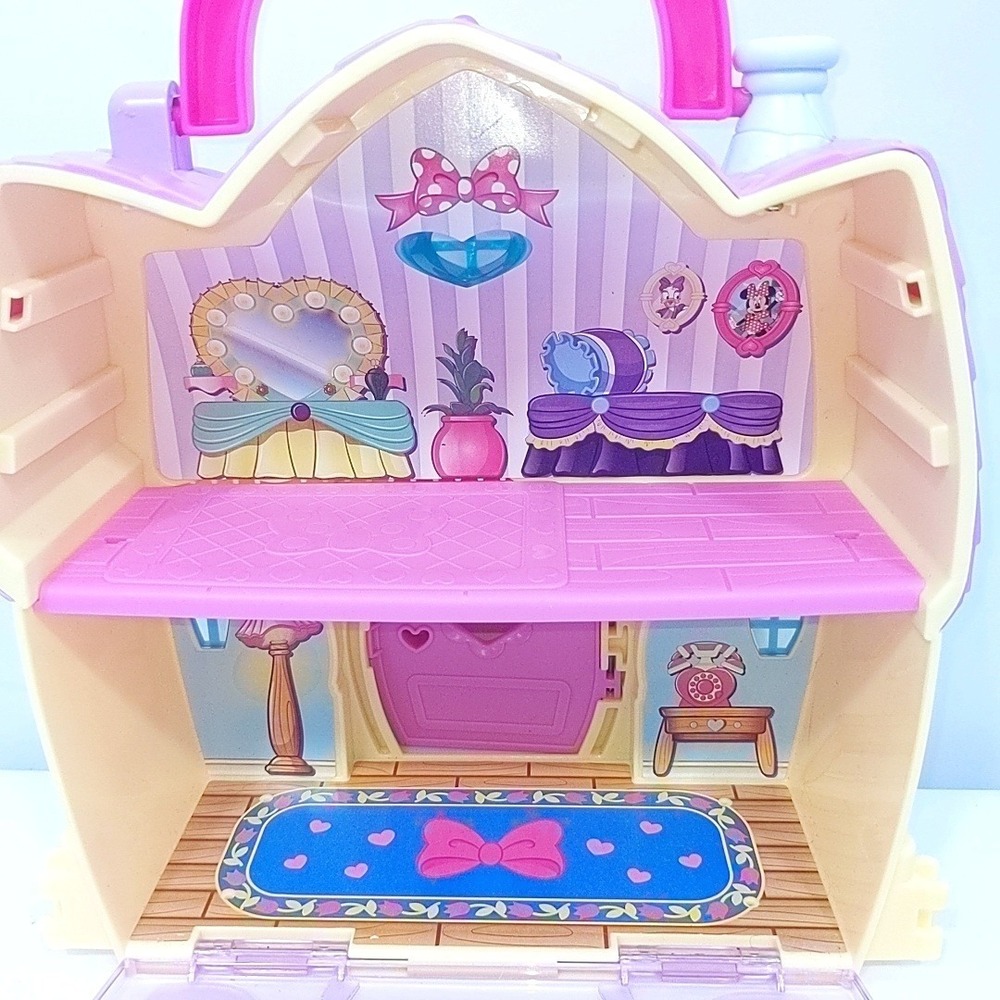 Disney Minnie Mouse Bow-Toons Sweet Apple House Pink Purple Portable Dollhouse - Picture 6 of 8